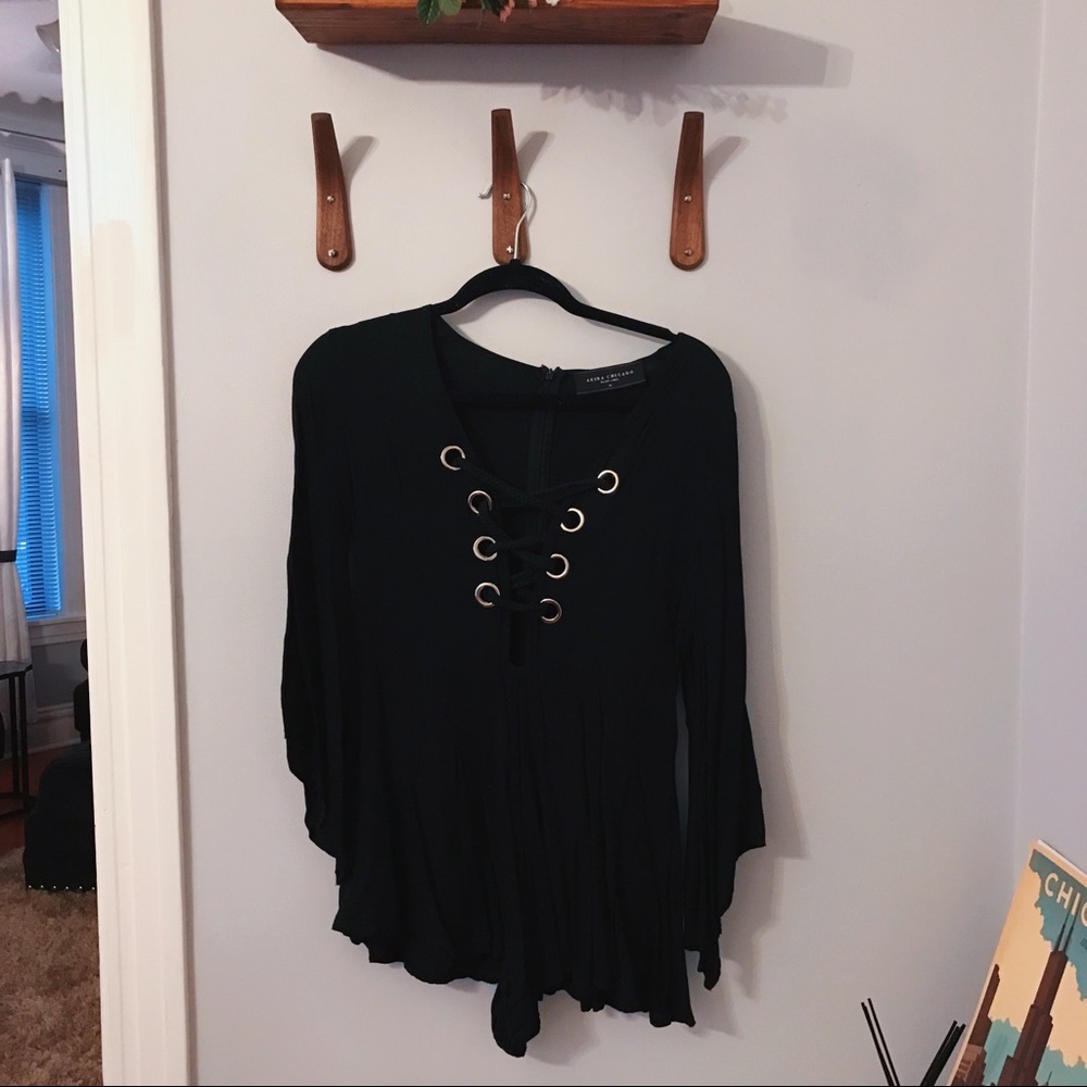 black, lace up romper from AKIRA